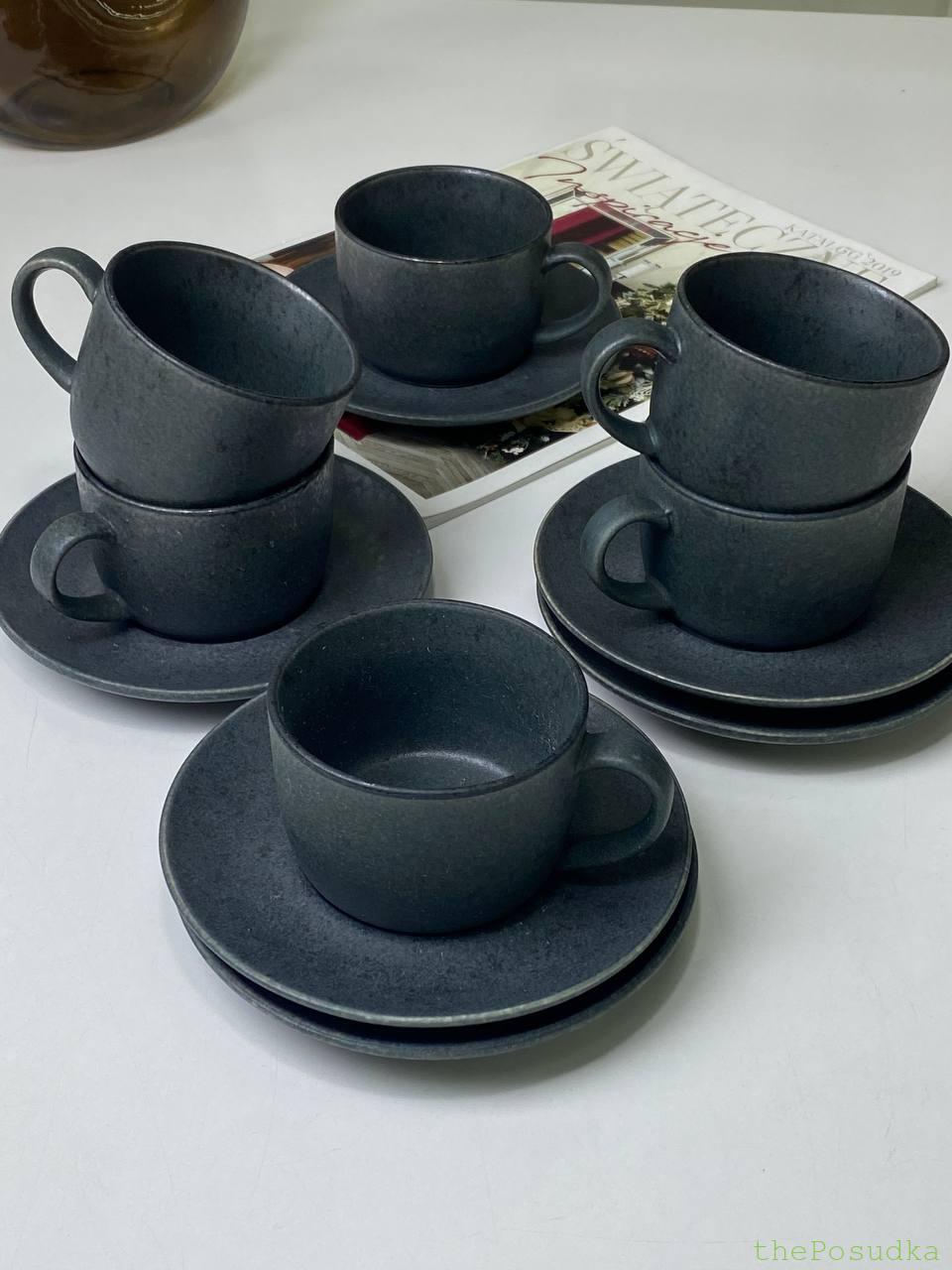 Набір 6 чашок з блюдцем американо "Шайні-дот", 190 мл Зображення 1 – thePosudka Набір 6 чашок з блюдцем американо "Шайні-дот", 190 мл