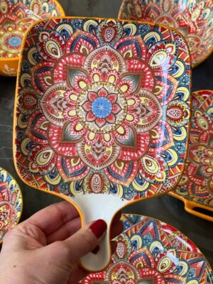 Салатник з Ручкою Квадратний "Мальований" 23*16*3 см