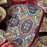 Салатник з двома ручками "Мальований" червоний, 23*18,5 см
