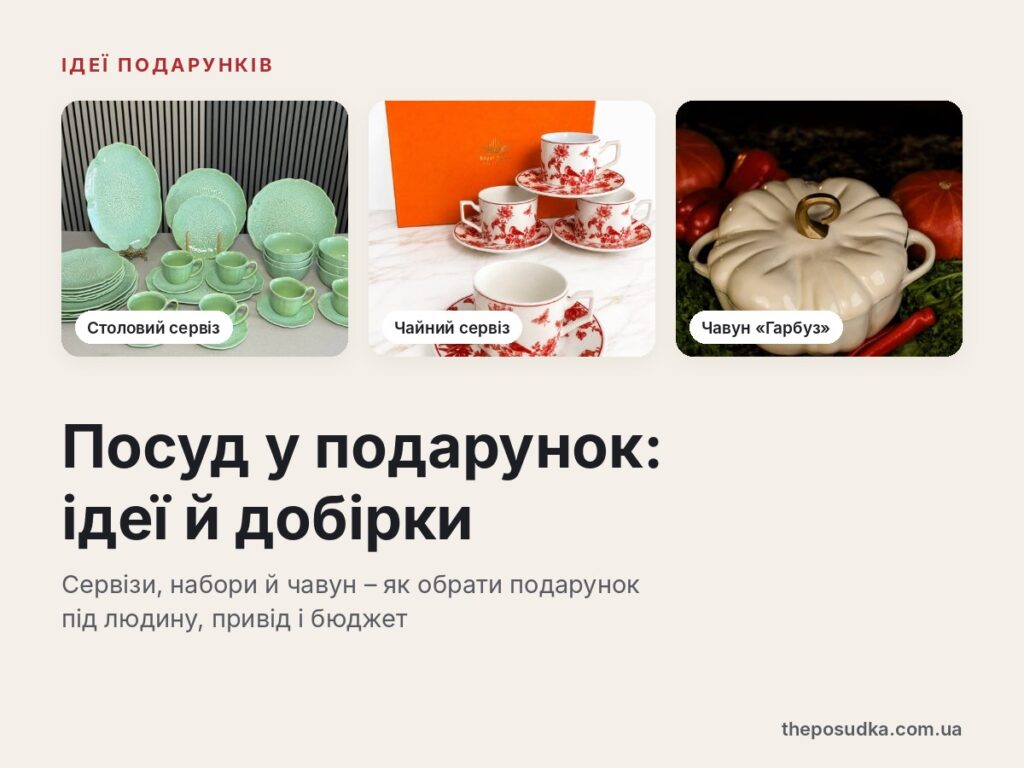 Посуд у подарунок – столовий сервіз, чайний сервіз і чавунна каструля «Гарбуз»